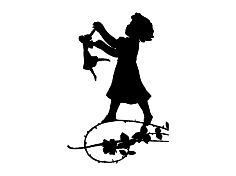 Little Girl Playing with Doll Silhouette Vector DXF File