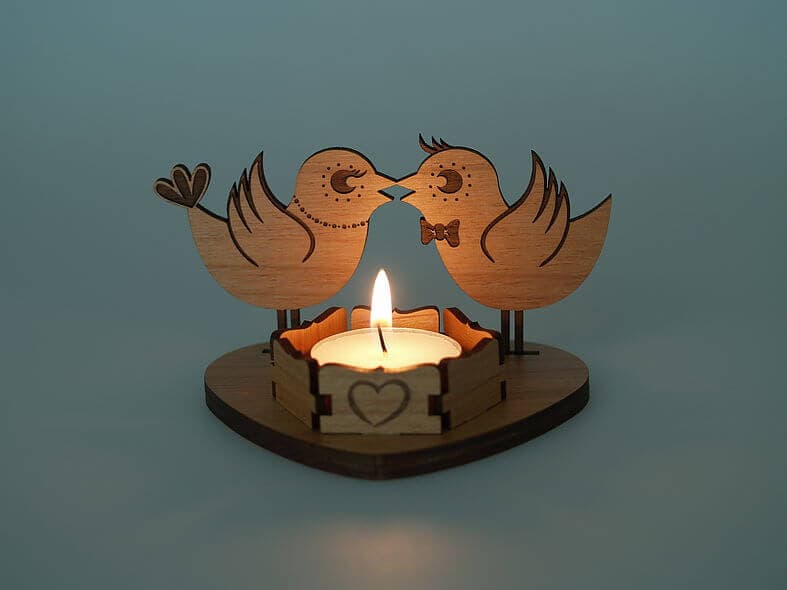 Love Birds Tea Light Candle Holder Laser Cut Vector Plan