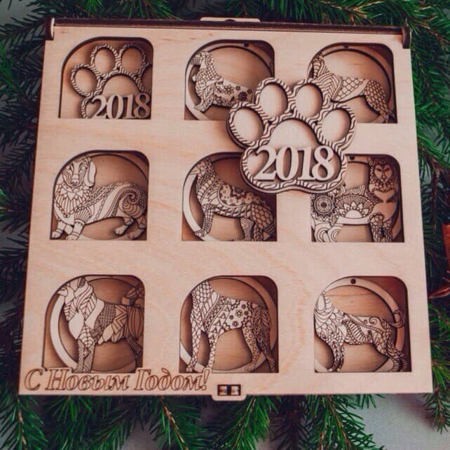 Mandala Dog Christmas Ornaments Gift Box Laser Cut File