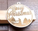 Merry Christmas Ornament with Winter Scene Laser Cut Vector SVG