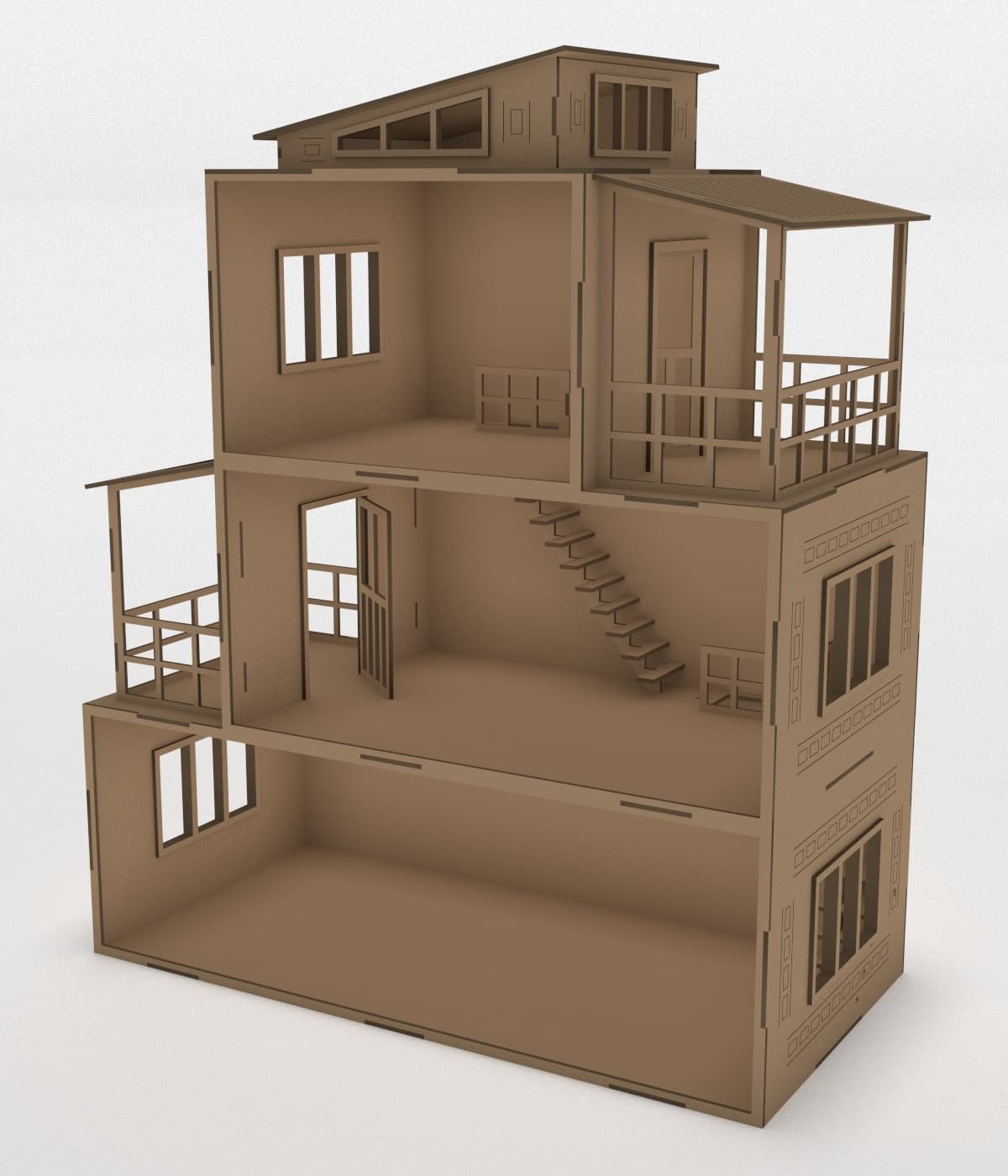 Modern 3-Story Dollhouse Laser Cut Vector File