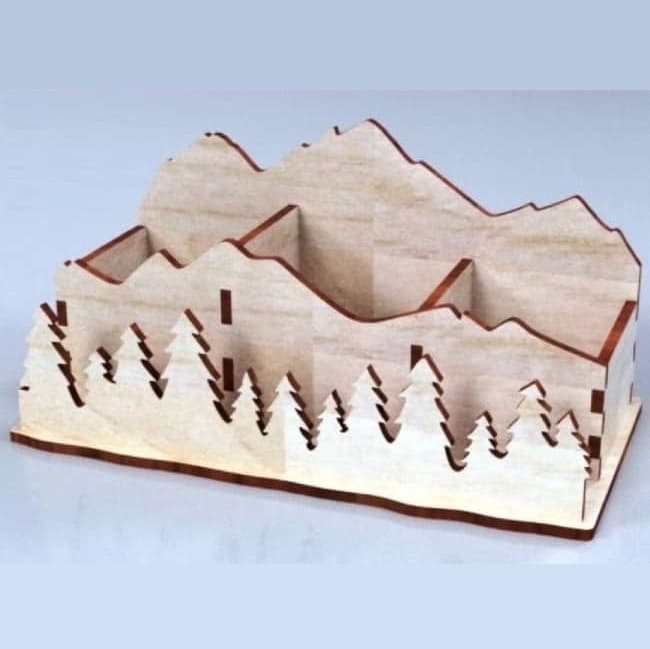 Mountain Forest Desk Organizer Laser Cut Vector File