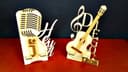 Music Theme Phone Holder Laser Cut Files - Microphone & Guitar