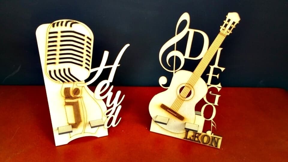 Music Theme Phone Holder Laser Cut Files - Microphone & Guitar
