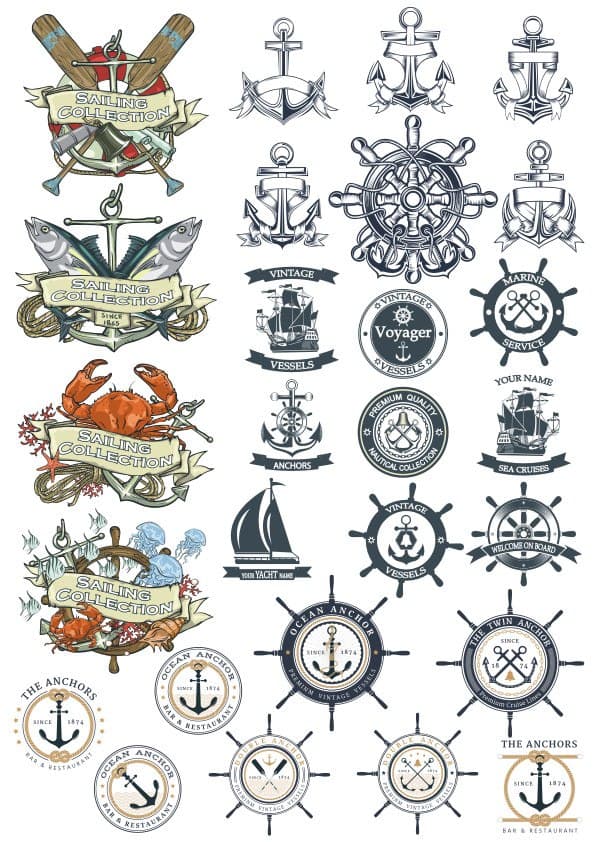 Nautical Sailing Emblems Vector Collection for Laser Cutting