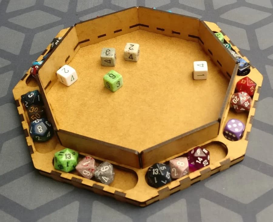 Octagonal Dice Tray with Storage Laser Cut Vector Plan