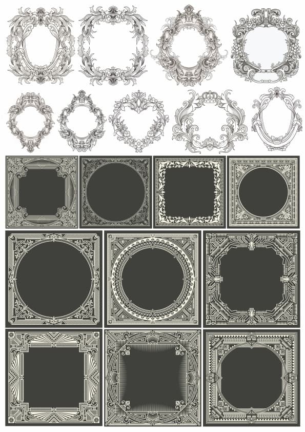 Ornate Baroque and Art Deco Border Frames Vector Set DXF CDR