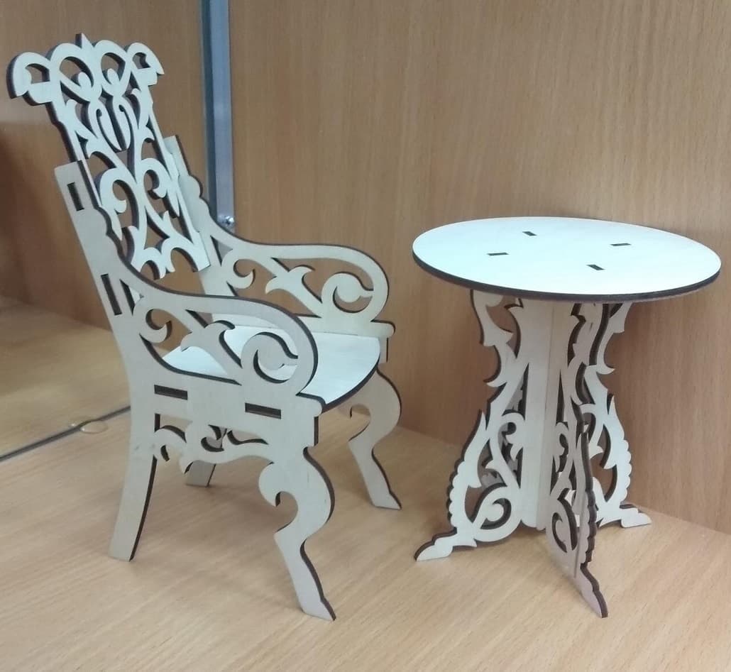 Ornate Miniature Table and Chair Set Laser Cut Vector File