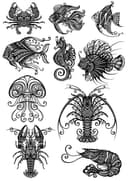 Ornate Sea Creatures Vector Collection for Laser Cutting