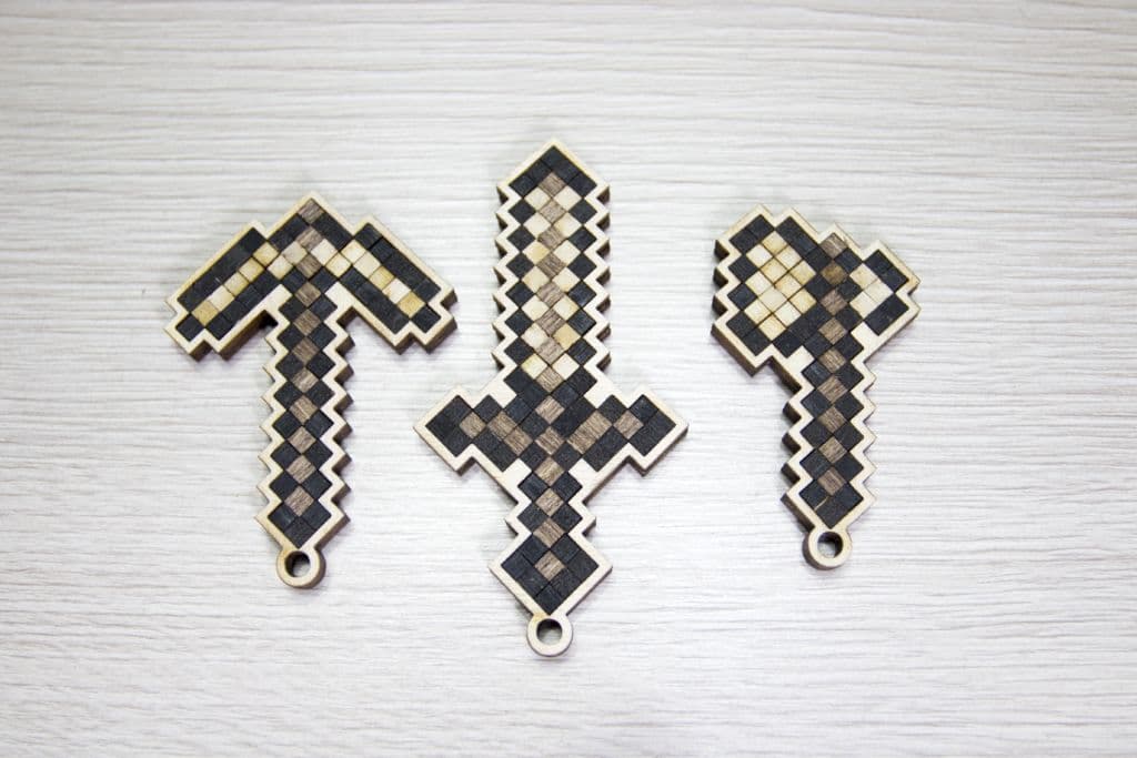 Pixel Game Tool Keychain Set Laser Cut Vector DXF