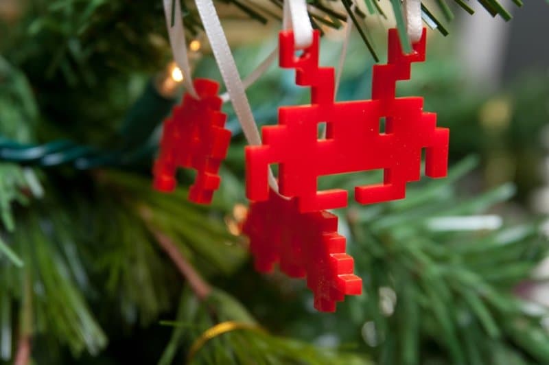 Retro 8-Bit Space Invader Christmas Ornaments SVG DXF Vector
