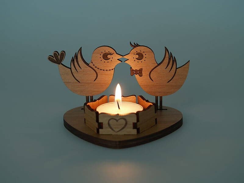 Romantic Love Birds Tea Light Holder Laser Cut Vector File