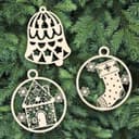 Set of 3 Festive Christmas Ornament Vector Files for Laser Cutting