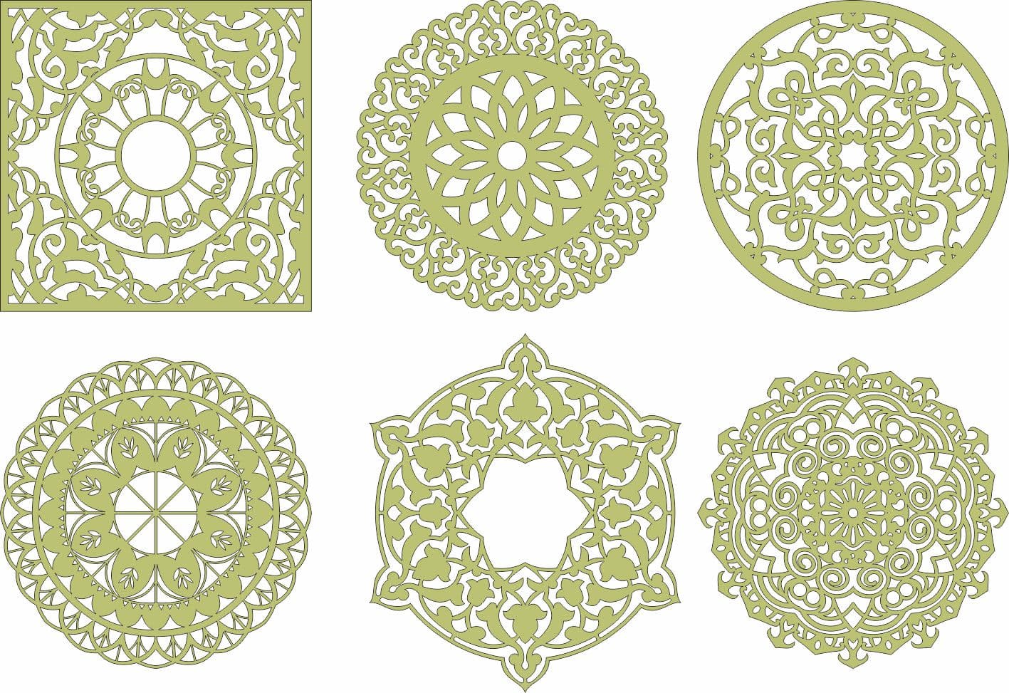 Set of 6 Decorative Mandala Laser Cut Vector Files