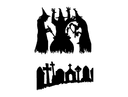 Spooky Halloween Witches and Graveyard Silhouette DXF Vector