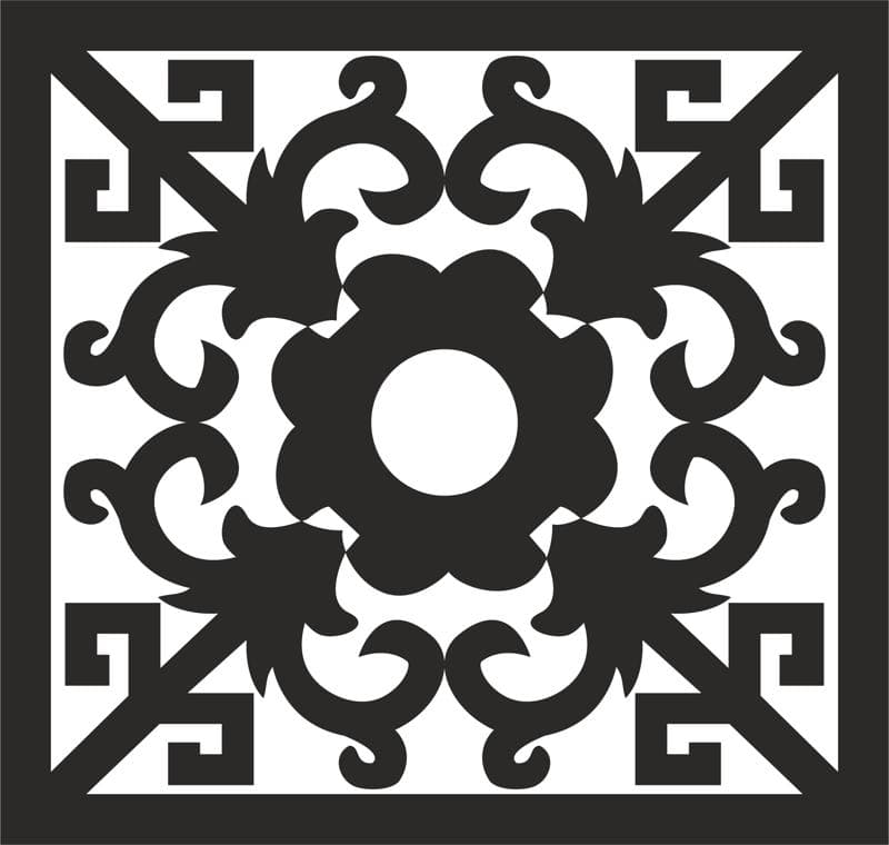 Square Decorative Floral Motif Vector DXF File