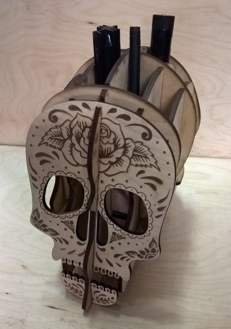 Sugar Skull Desk Organizer 3D Puzzle Laser Cut File