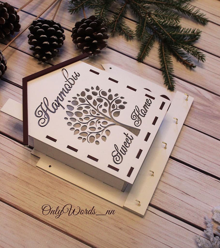 Sweet Home Decorative Wall Key Holder Laser Cut DXF File