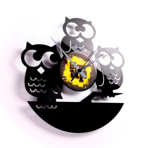 Three Owls Wall Clock Vector Design for Laser Cutting DXF