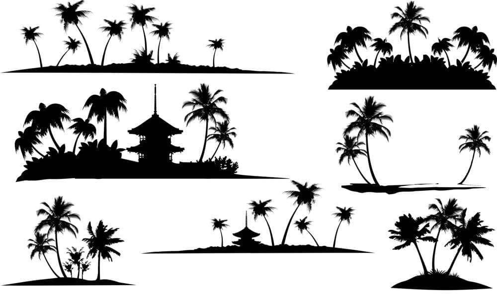 Tropical Island Palm Tree Silhouettes Vector Pack (SVG, DXF)