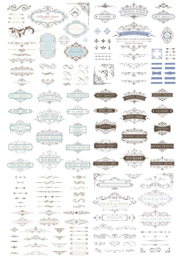 Vintage Calligraphic Frames and Ornaments Vector Set