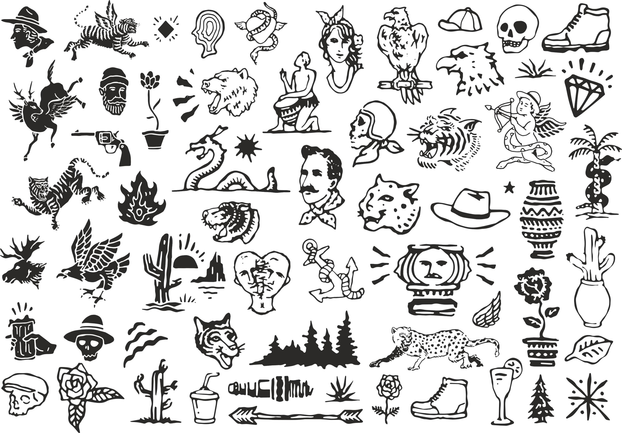 Vintage Flash Tattoo Style Vector Set - Free SVG DXF Files