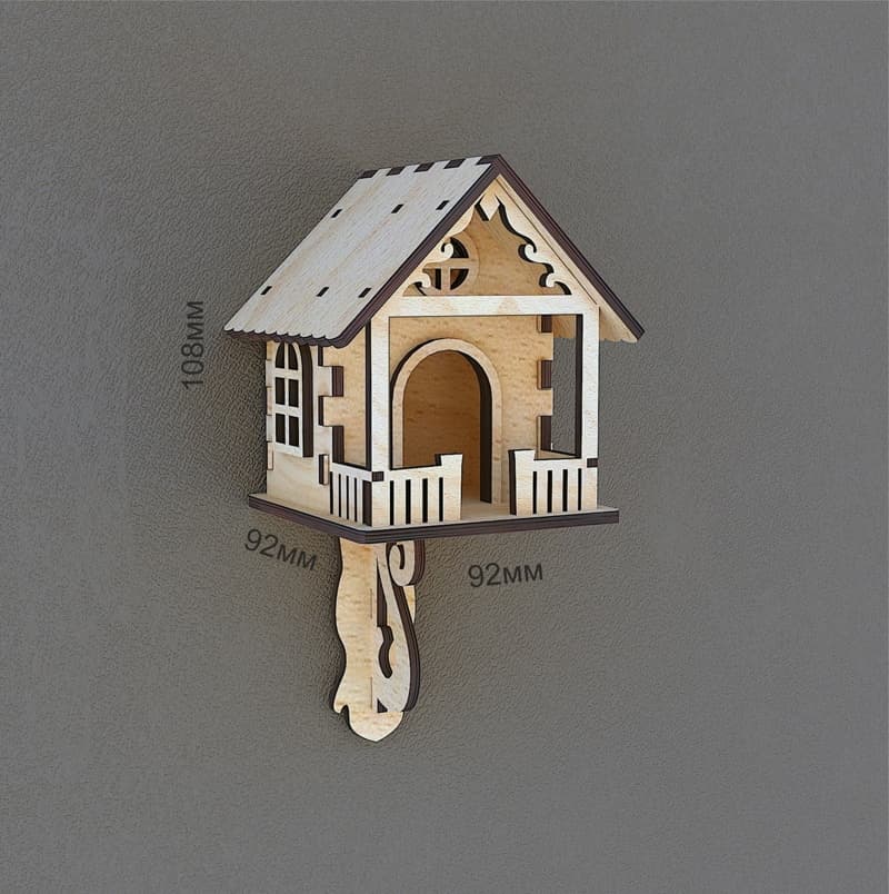 Wall-Mounted Mini Bird House 3D Laser Cut Vector Template (DXF, CDR)