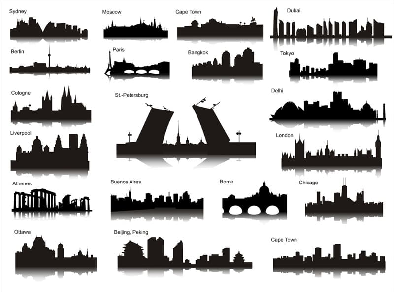World City Skylines Vector Silhouette Collection - Free EPS