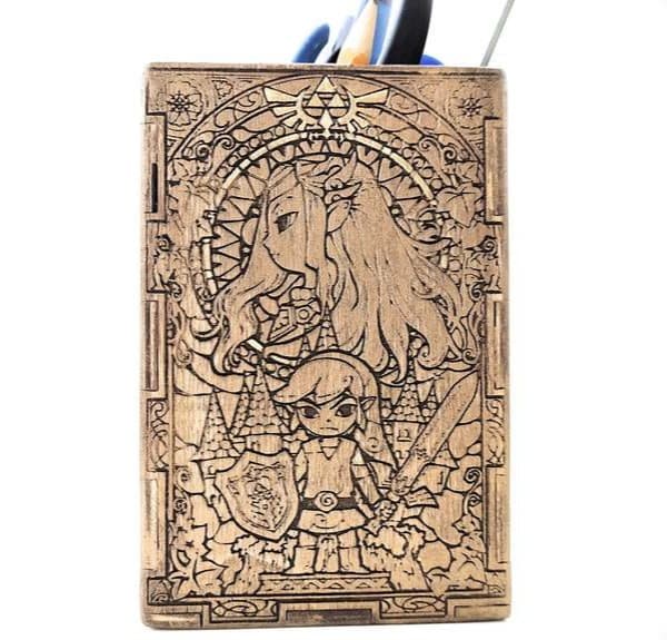 Zelda Theme Wooden Pen Holder Laser Cut File Vector