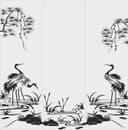 Zen Crane and Pine Tree 3-Panel Decorative Screen Vector