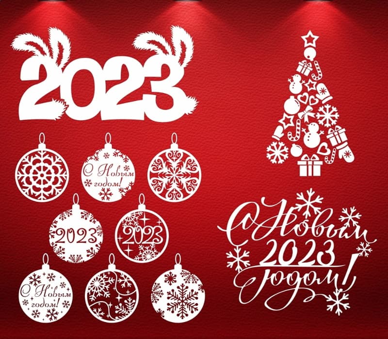 2023 Christmas Ornaments and New Year Decor Vector Files