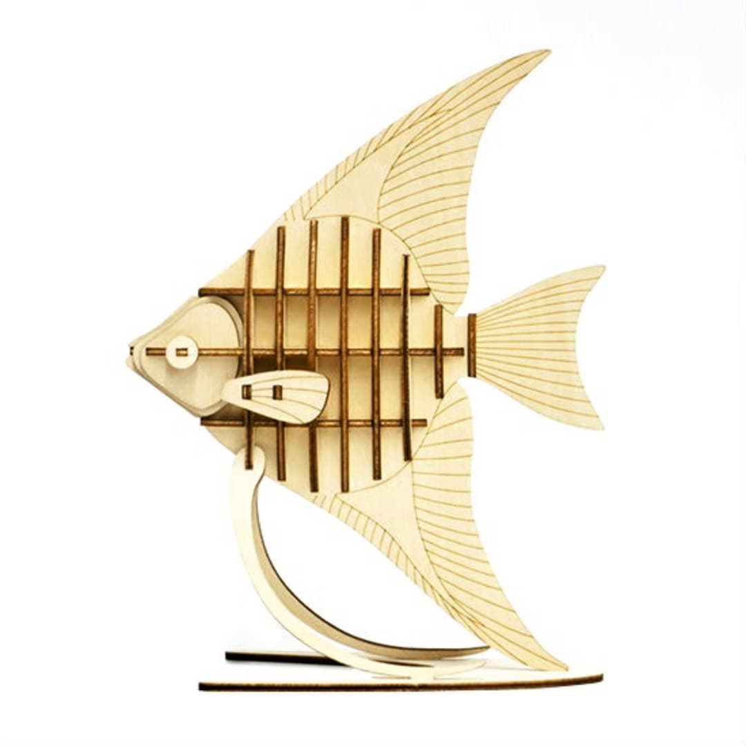 3D Angelfish Wooden Puzzle Vector File for Laser Cutting