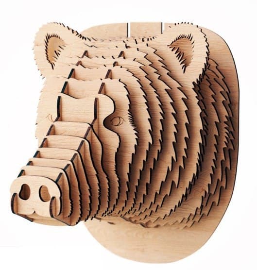 3D Bear Head Wall Decor Laser Cut Vector File