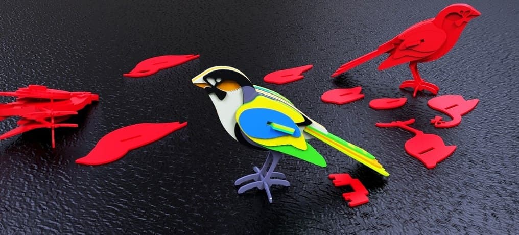 3D Bird Puzzle Vector Model for Laser Cutting