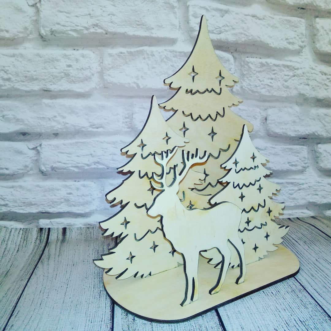 3D Christmas Tree and Deer Laser Cut Decor File (SVG/DXF/CDR)