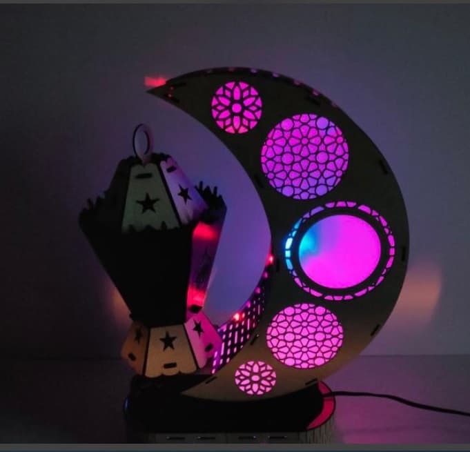 3D Crescent Moon and Lantern Ramadan Decor Laser Cut File