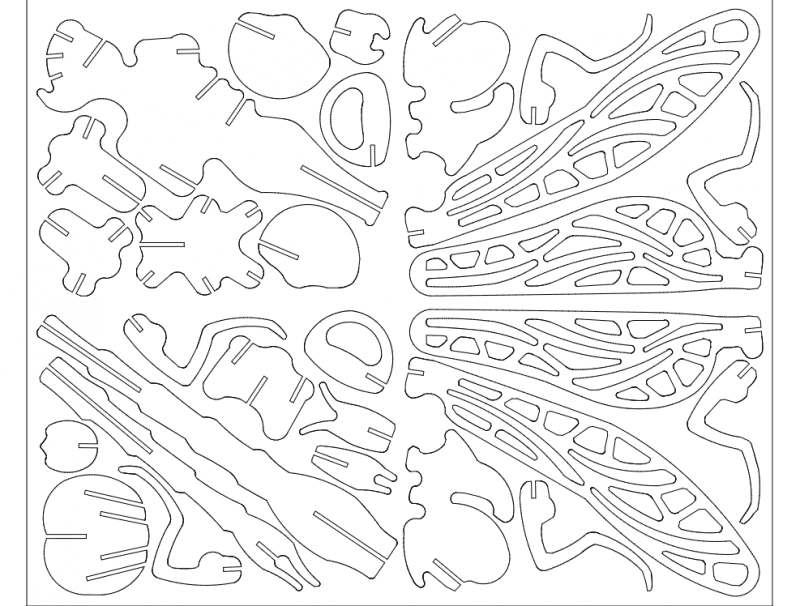 3D Dragonfly Puzzle Laser Cut Vector DXF File