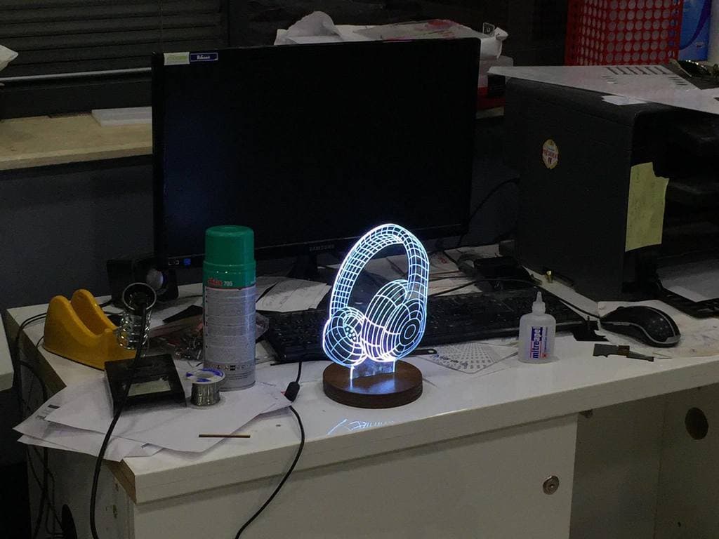 3D Illusion Headphones Acrylic LED Lamp Laser Cut Vector File
