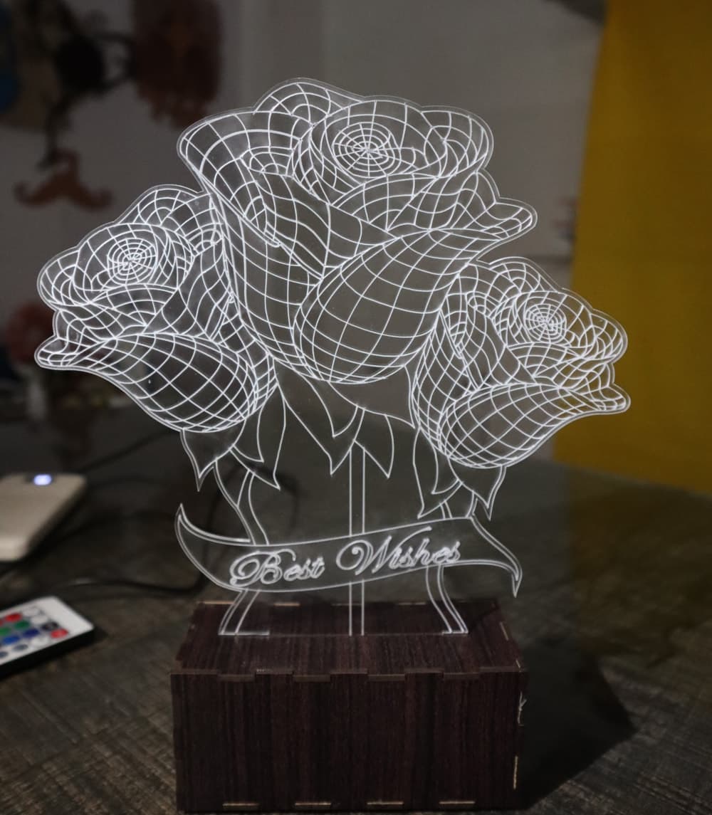 3D Illusion Rose Lamp with Best Wishes Vector Design DXF File