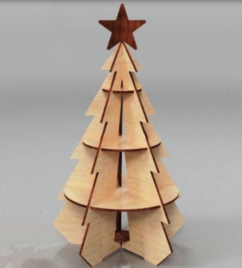 3D Laser Cut Christmas Tree with Star SVG Vector File