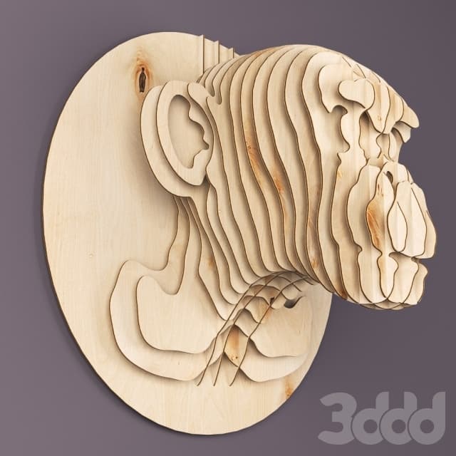 3D Layered Monkey Head Wall Decor Laser Cut DXF File