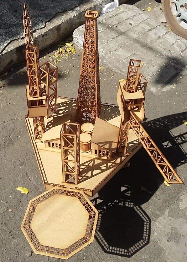 3D Oil Platform Laser Cut Model Free Vector File