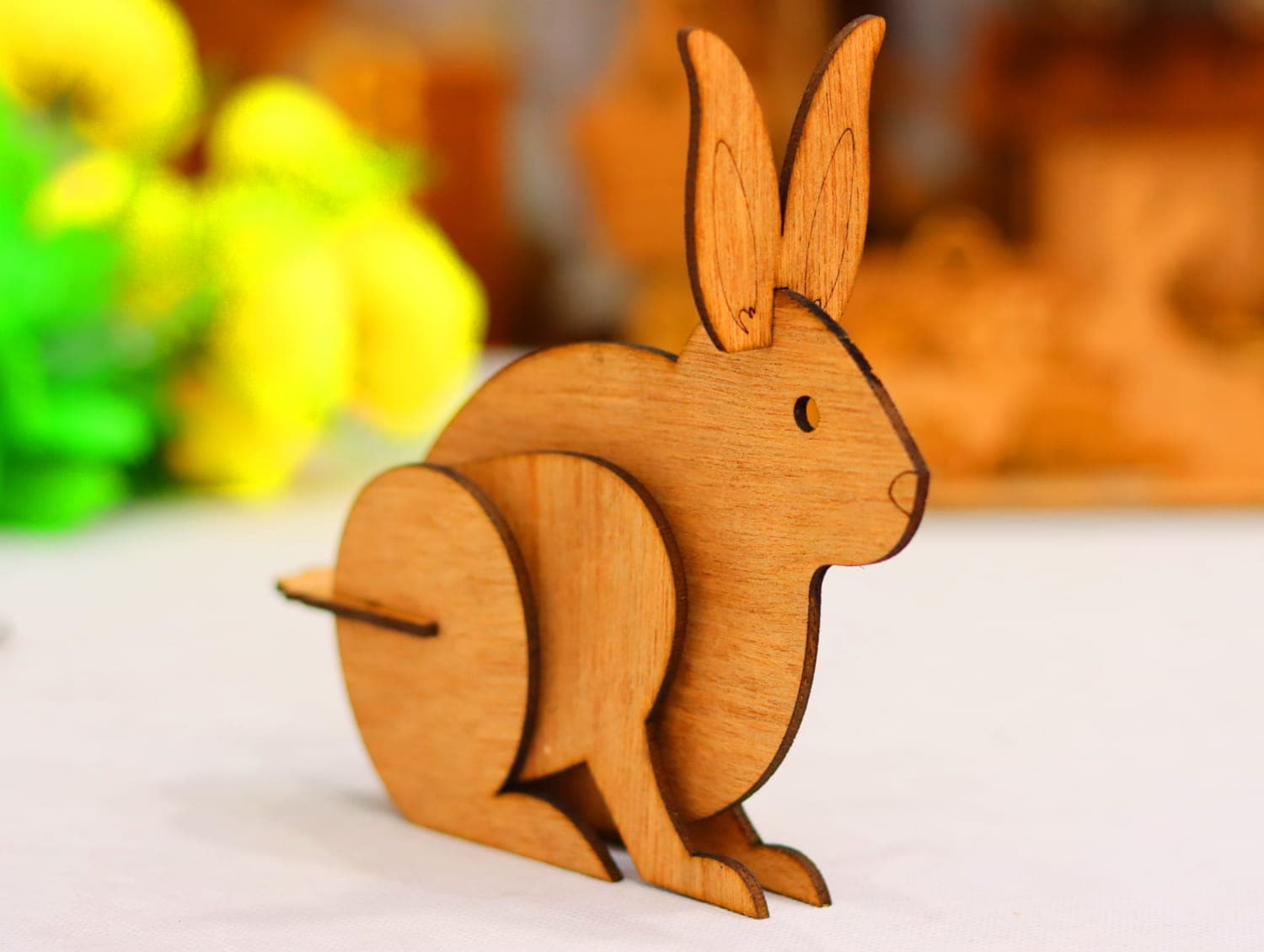 3D Standing Wooden Bunny Laser Cut Vector Pattern