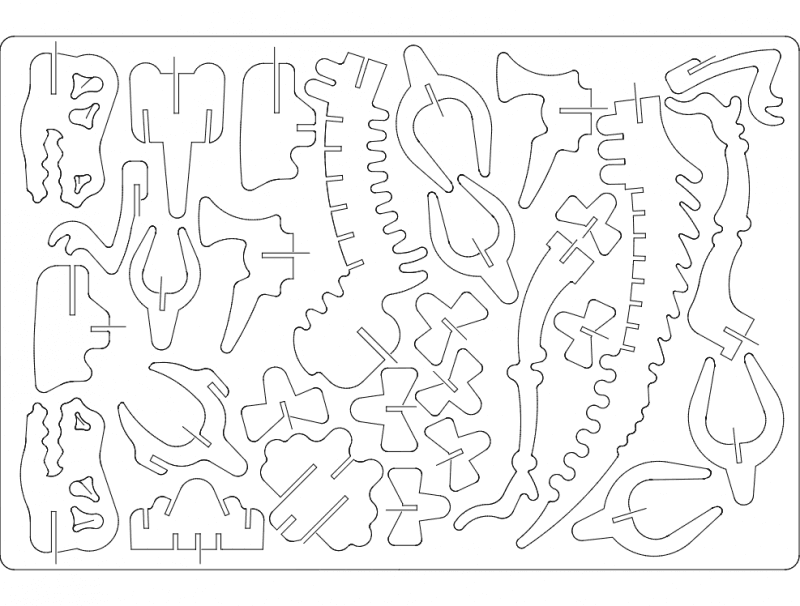 3D Velociraptor Dinosaur Puzzle Vector Plan (DXF)