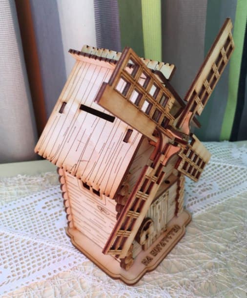 3D Windmill Toy Money Box Laser Cut Vector - CDR File
