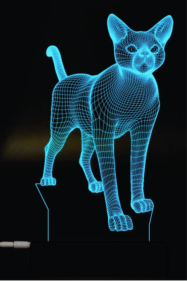3D Wireframe Cat Illusion Lamp Vector File for Laser Cutting