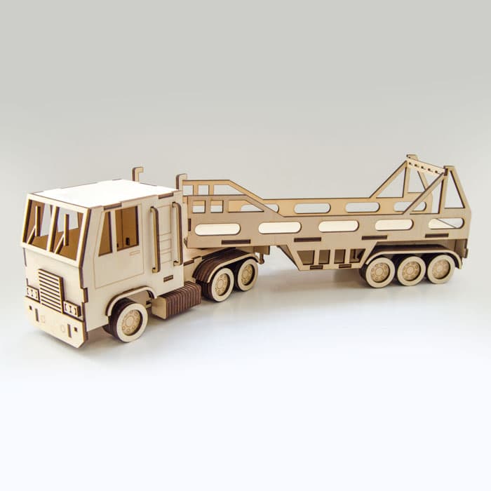 3D Wooden Semi Truck Trailer Laser Cut Model Vector File