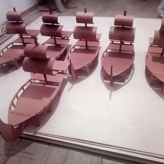 3D Wooden Sushi Serving Ship Vector Laser Cut Model DXF File
