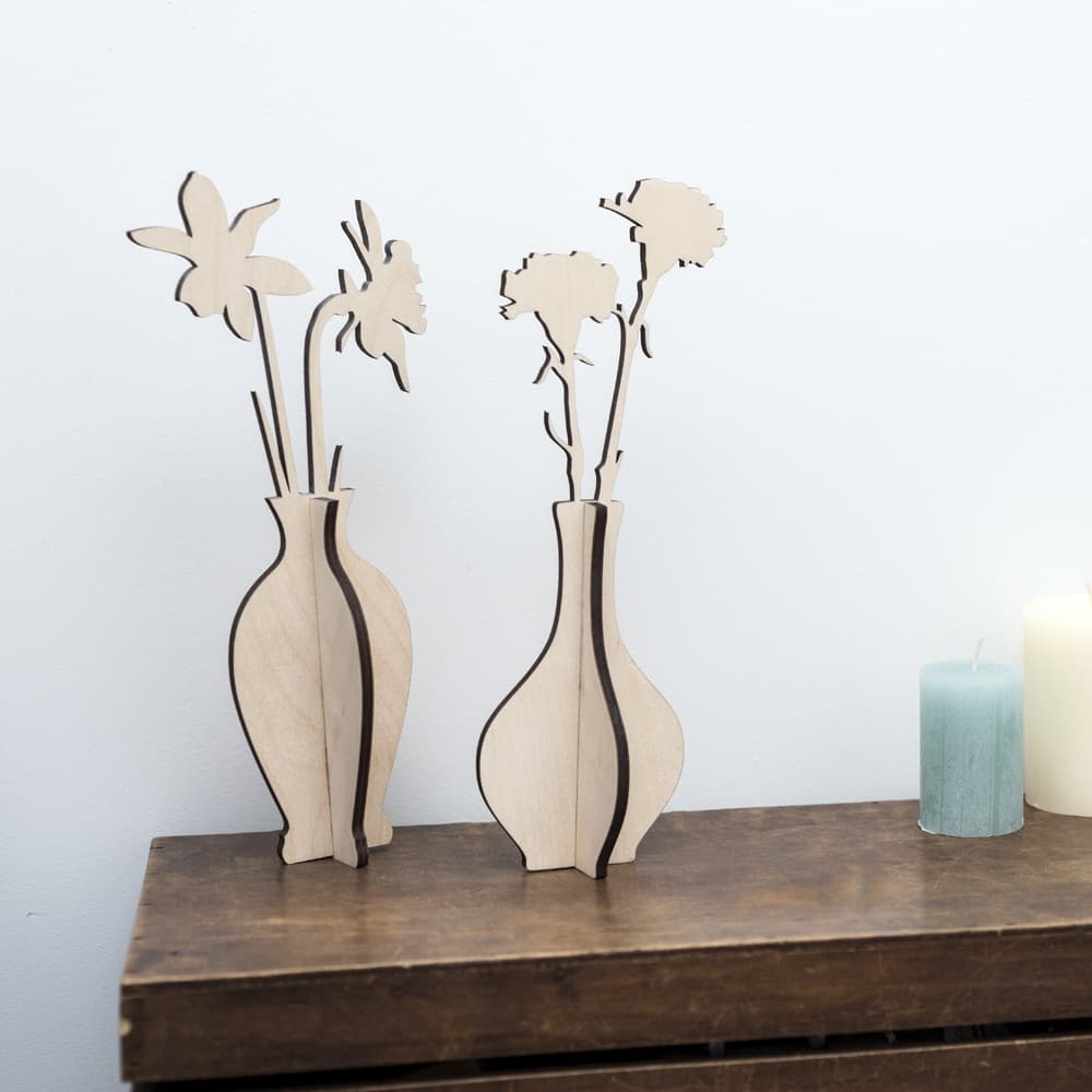 3D Wooden Vase with Flowers Laser Cut Vector Plan