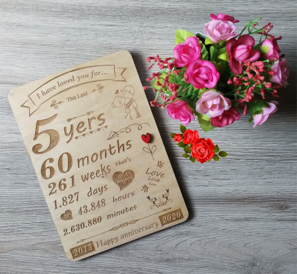5th Anniversary Laser Cut Wall Art File - SVG DXF Vector